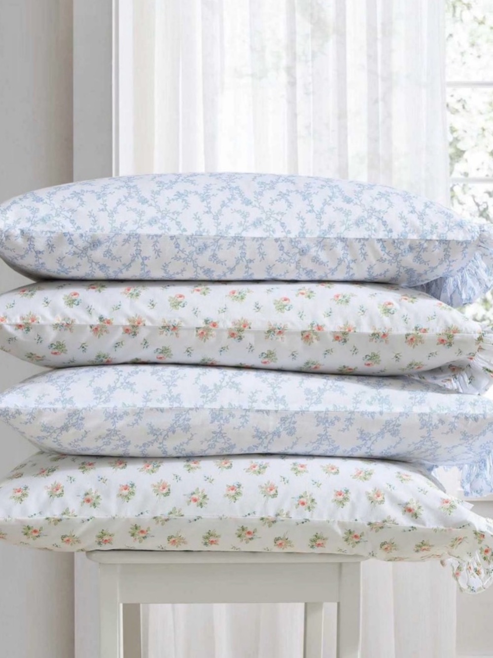 Laura Ashley Floral Ruffled Victoria Pillowcase Set  ~ Cottage Chic